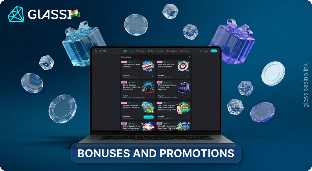 Glassi Casino offers a wide variety of bonuses for players in India