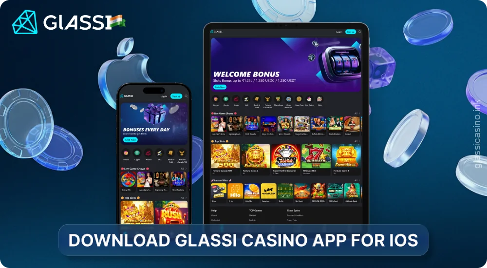Glassi Casino for iOS provides quick access to casino games and features on the iPhone and iPad