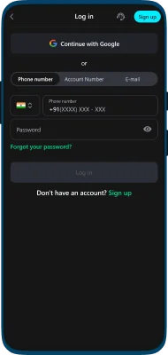 Screenshot of the login to the Glassi Casino application