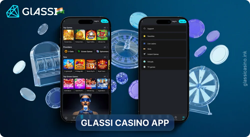 The Glassi Casino app offers slots, card games, live games, crash games, and interactive TV shows