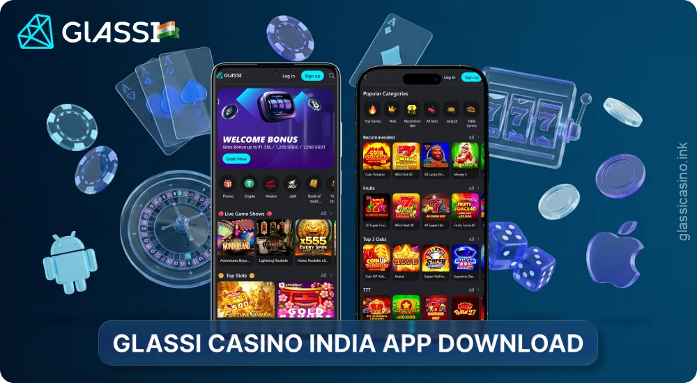 Download Glassi Casino app on Android or iOS and get a 125% bonus