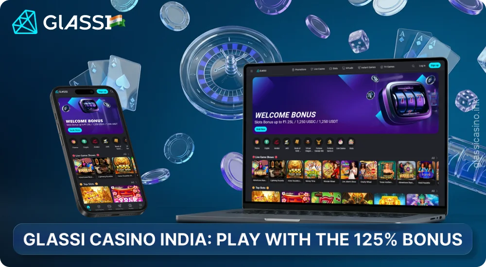 Glassi Casino India offers slots, live games, and quick games with a welcome bonus of up to 125%