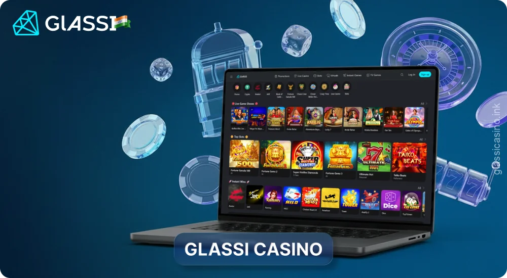Glassi Casino India offers thousands of slot games, live casino games, crash games, TV games, and virtual sports
