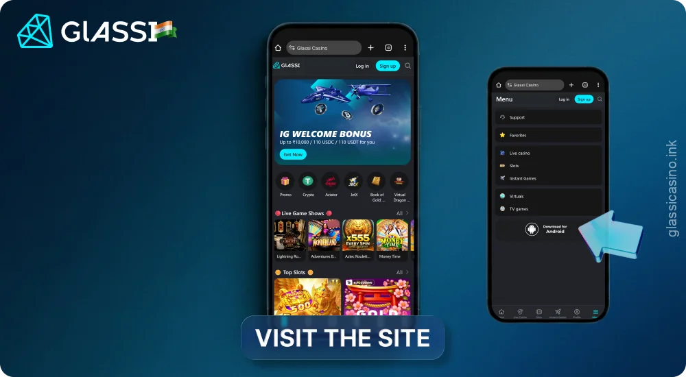 Open the Glassi Casino website to download the Android application